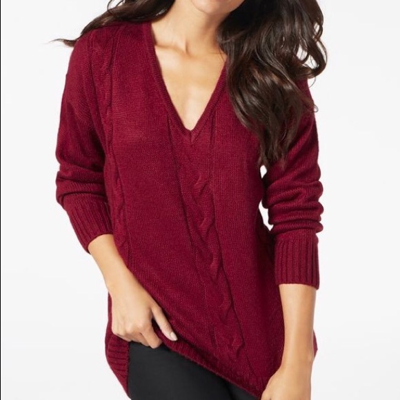 JustFab Deep V Neck Wine Colored Sweater - Picture 6 of 6